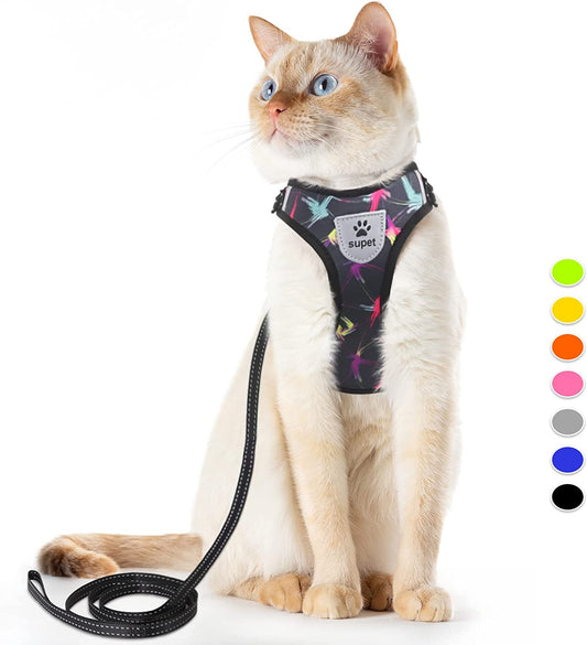 Cat Harness and Leash Set Stylish Escape Proof Cat Vest Harness Adjustable Breathable Pet Leash with Reflective Trim