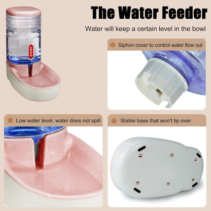 Automatic Pet Feeder Small&Medium Pets Automatic Food Feeder and Waterer Set 3.8L, Travel Supply Feeder and Water Dispenser for Dogs Cats Pets Animals (Pink)