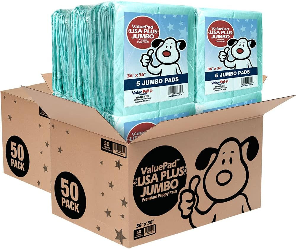 USA plus Puppy Pads, Jumbo 36X36 Inch, 100 Count Bulk Pack - Premium Puppy Pee Pads for Dogs, Tear Resistant, Super Absorbent Polymer Gel Core, 5-Layer Design
