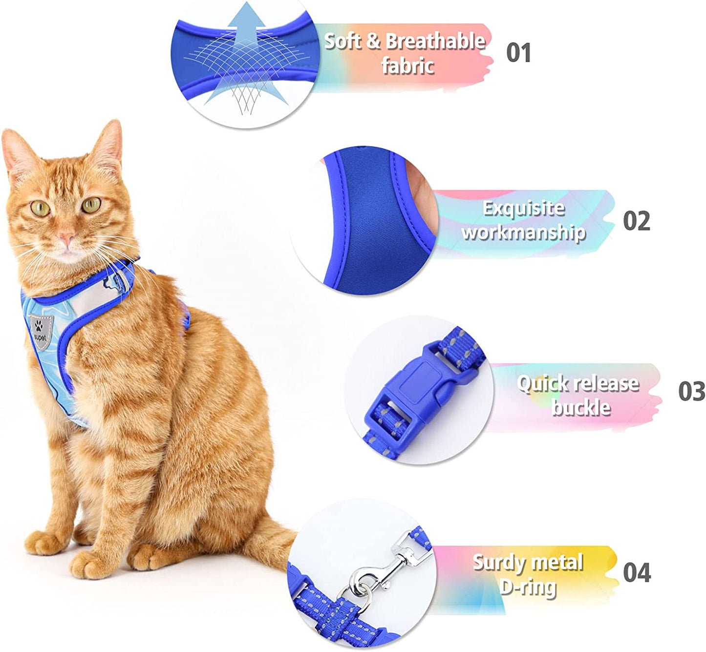 Cat Harness and Leash Set Stylish Escape Proof Cat Vest Harness Adjustable Breathable Pet Leash with Reflective Trim